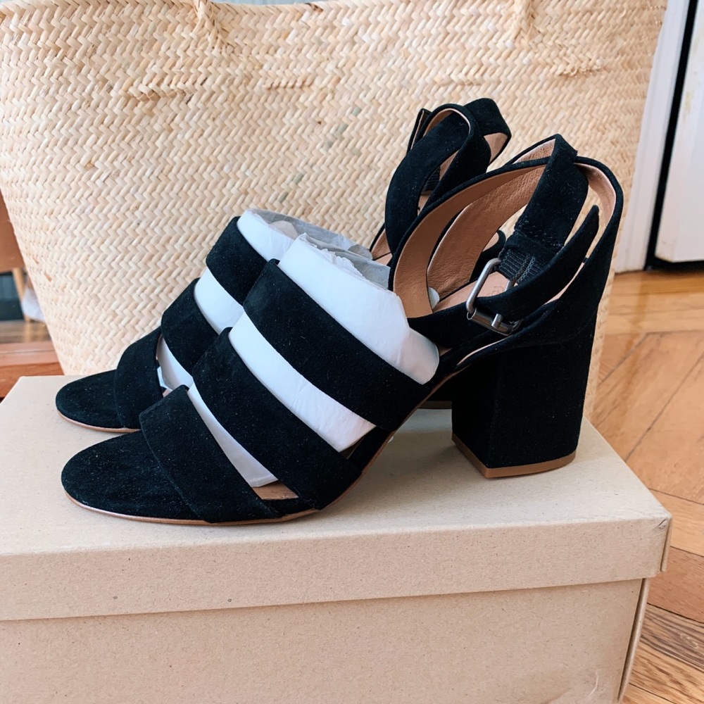 MADEWELL Black Suede Chunky Heel, Size 7